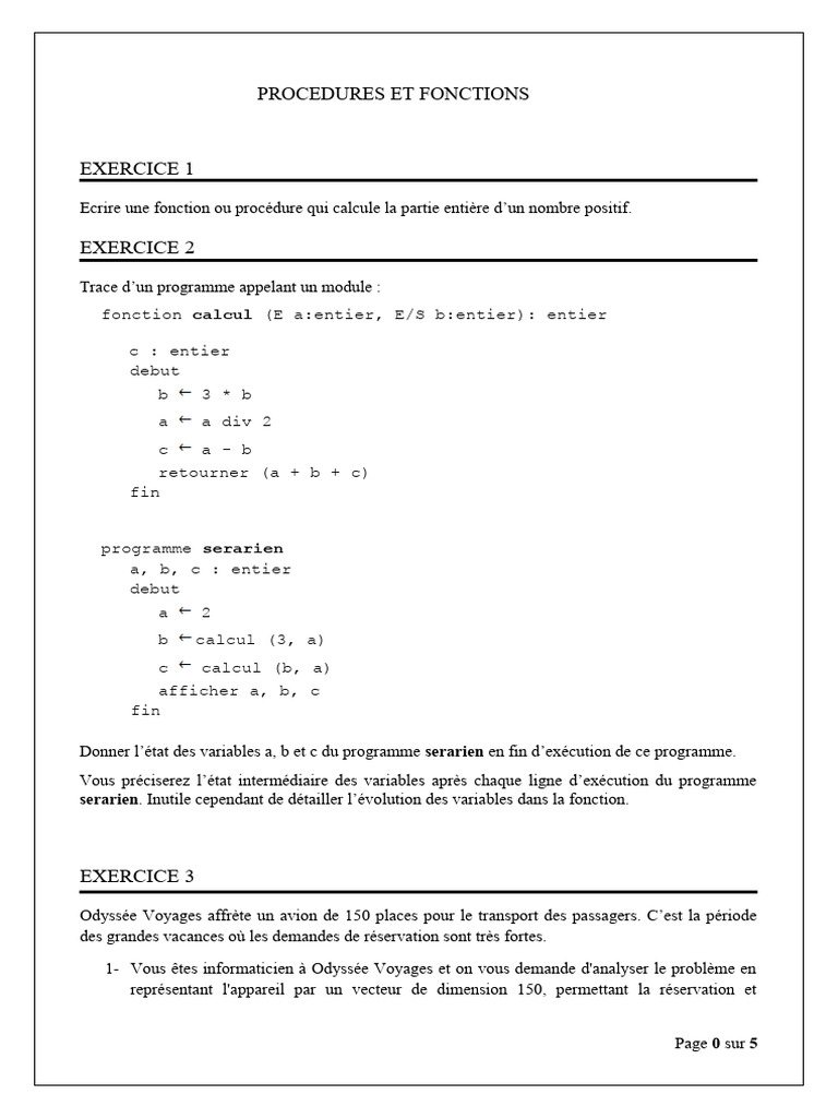 Fonctions et Procédures en Algorithme | PDF | Algorithmes ...
