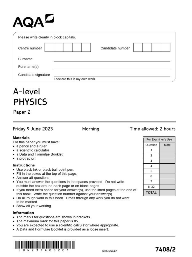 AQA A Level Physics Paper 2 June 2023 | PDF | Radioactive Decay | Neutron