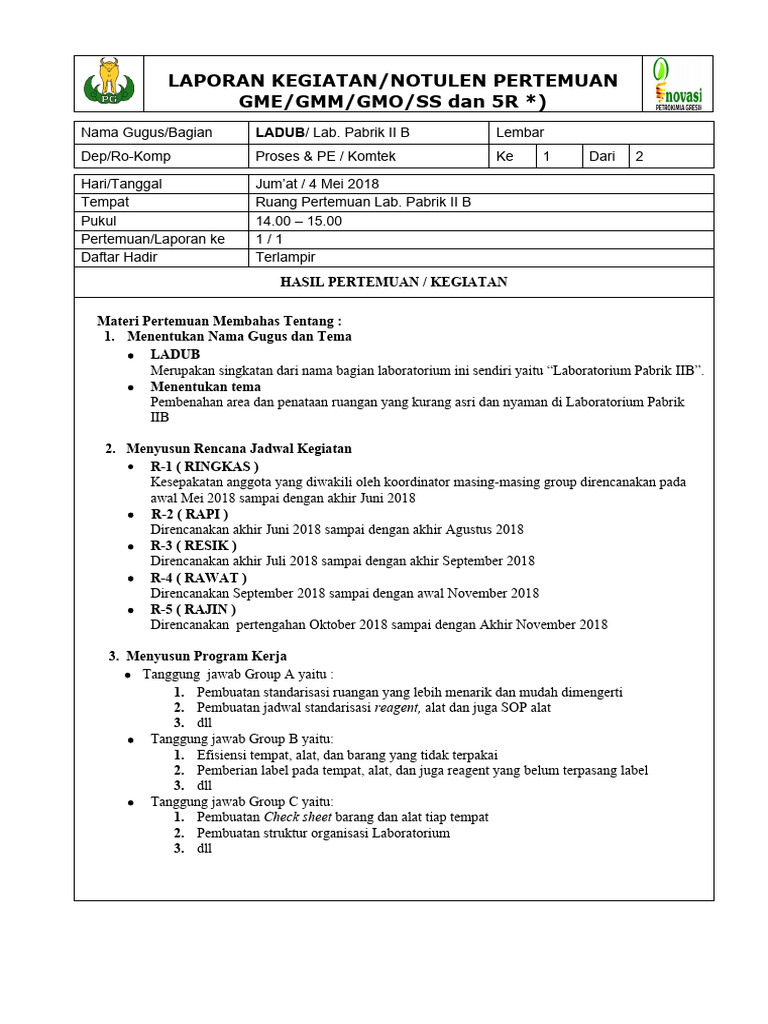 Pertemuan 5R Ke-1 Notulen Rapat | PDF