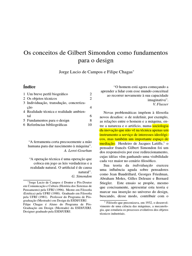 Simondon e Design: Fundamentos Técnicos | PDF | Esboço | Gestão de marcas