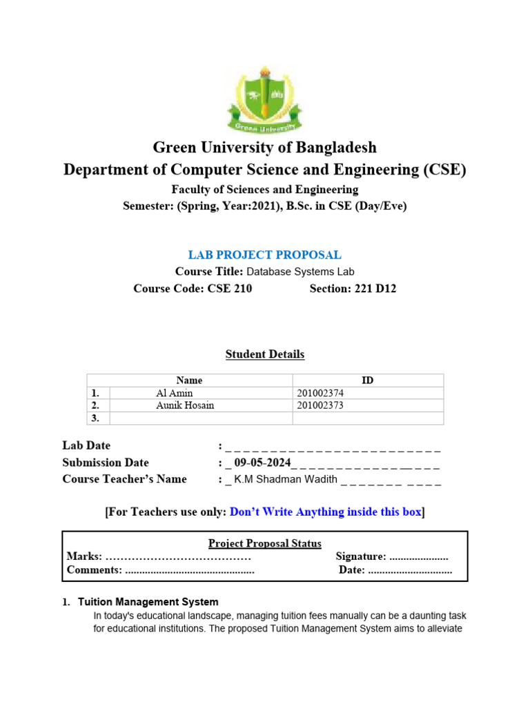 Project Proposal Tuition Management Systm Pdf Usability Automation