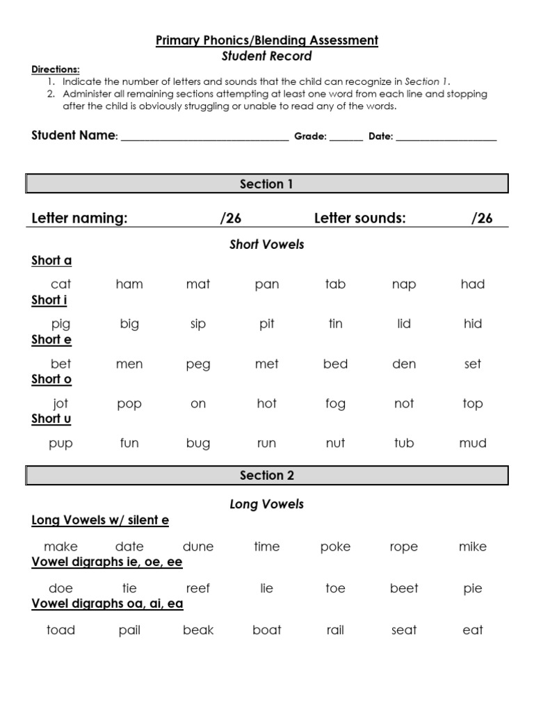 Phonics Blending Assessment Tool | PDF | Phonics | Linguistics