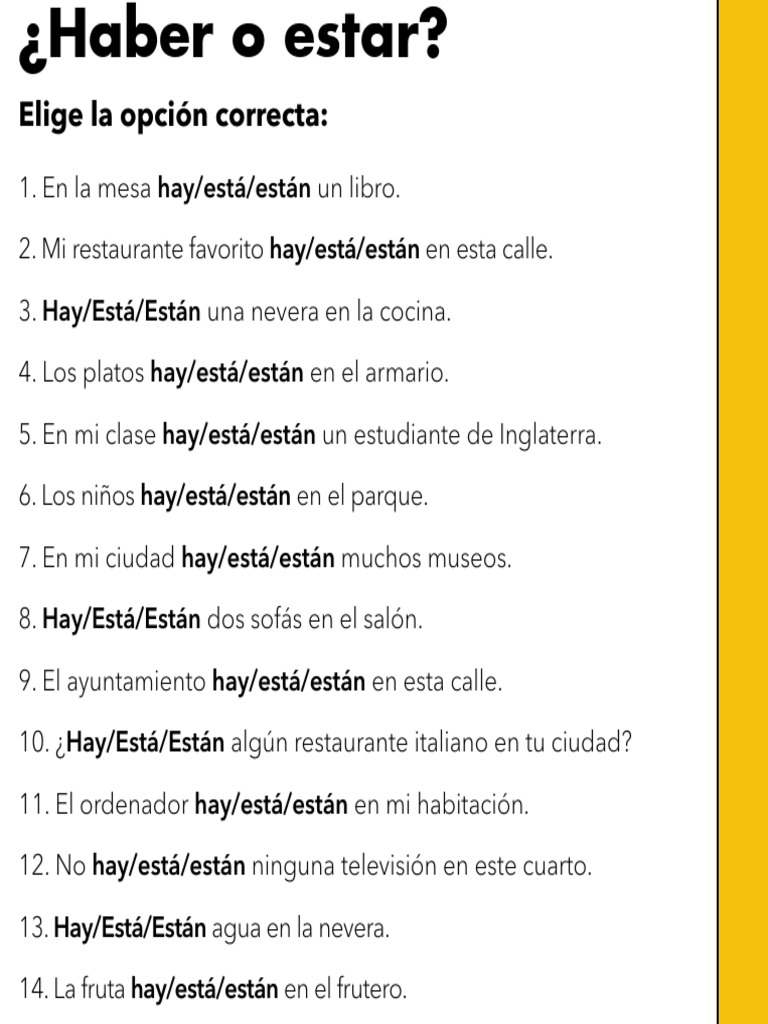 quiz-ejercicio-verbos-haber-estar-espanol | PDF