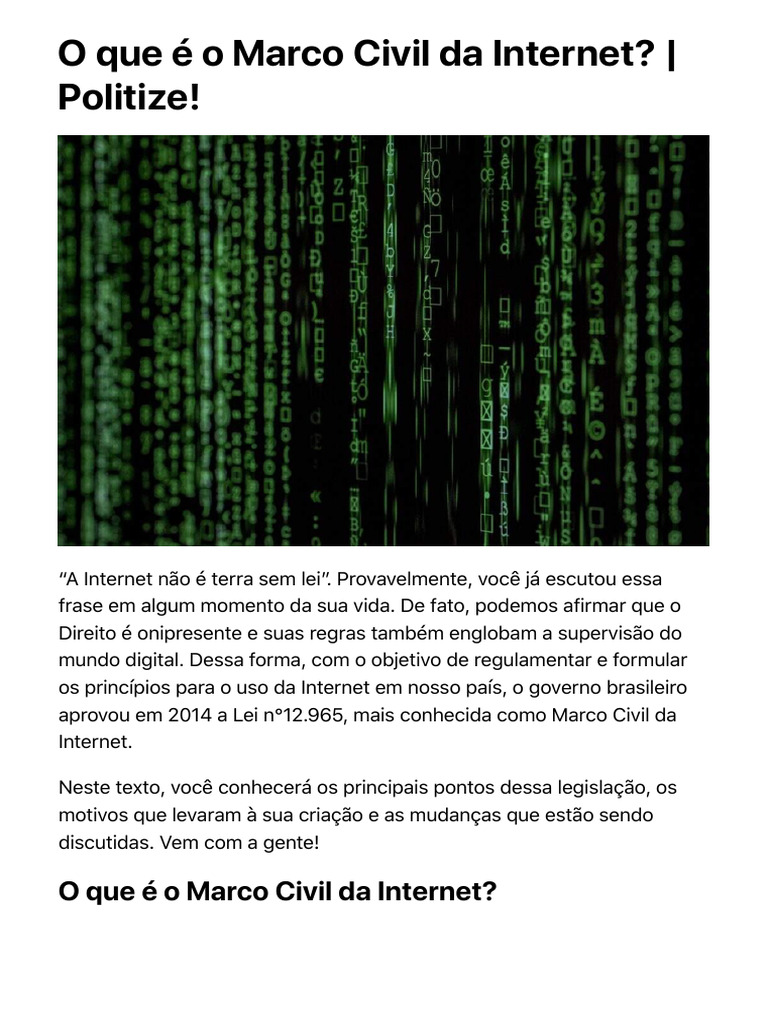 Entendendo o Marco Civil da Internet | PDF | Privacidade de informações ...
