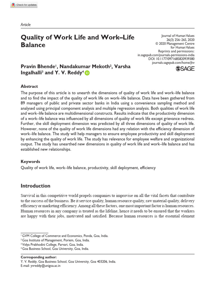 Quality of Work Life and Balance Insights | PDF | Occupational Stress ...