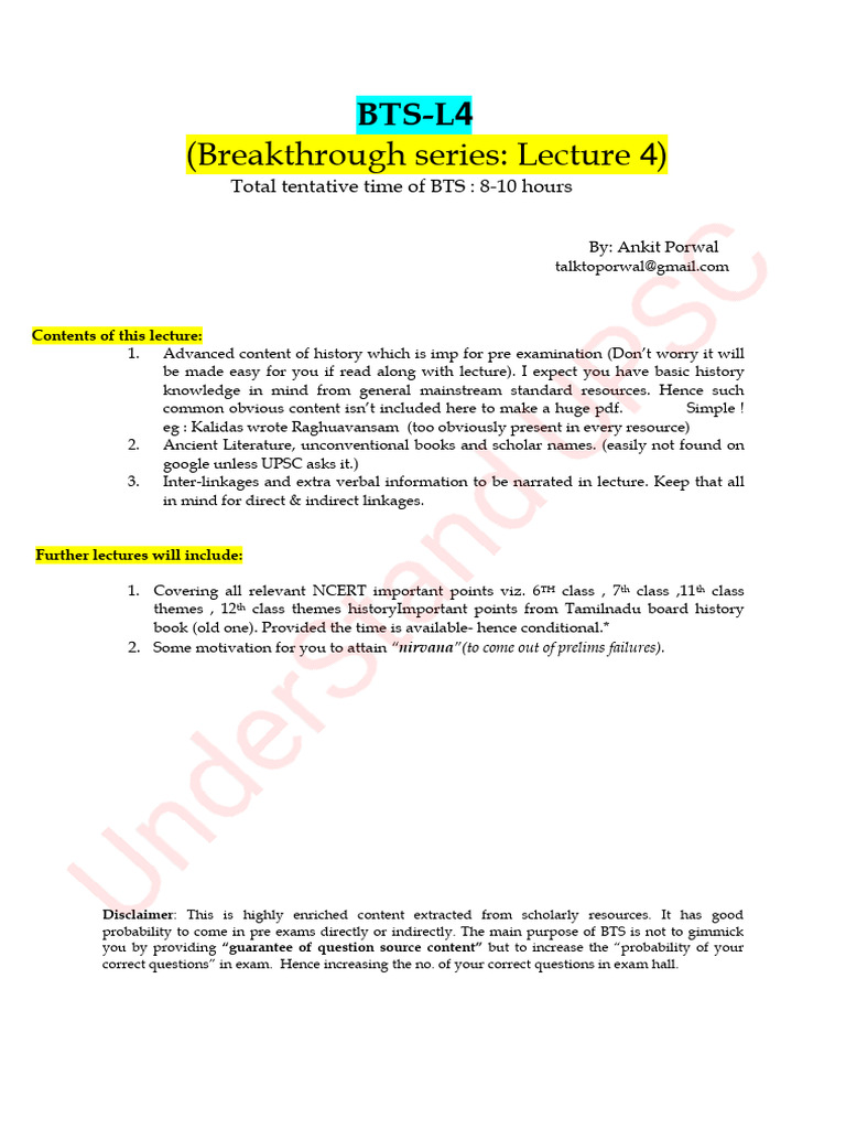 UnderStand BTS Lec 4 & 5 Notes | PDF | Ashoka
