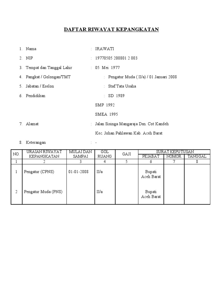 Daftar Riwayat Kepangkatan