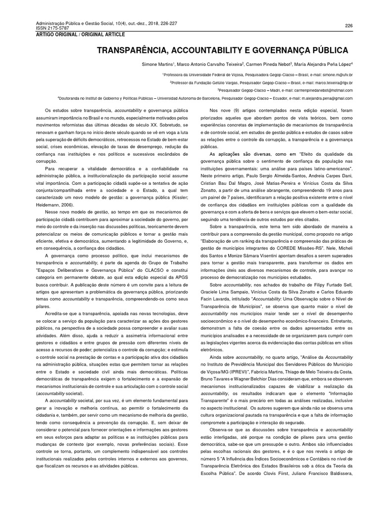 Transparência e Accountability na Governança | PDF | Governança ...