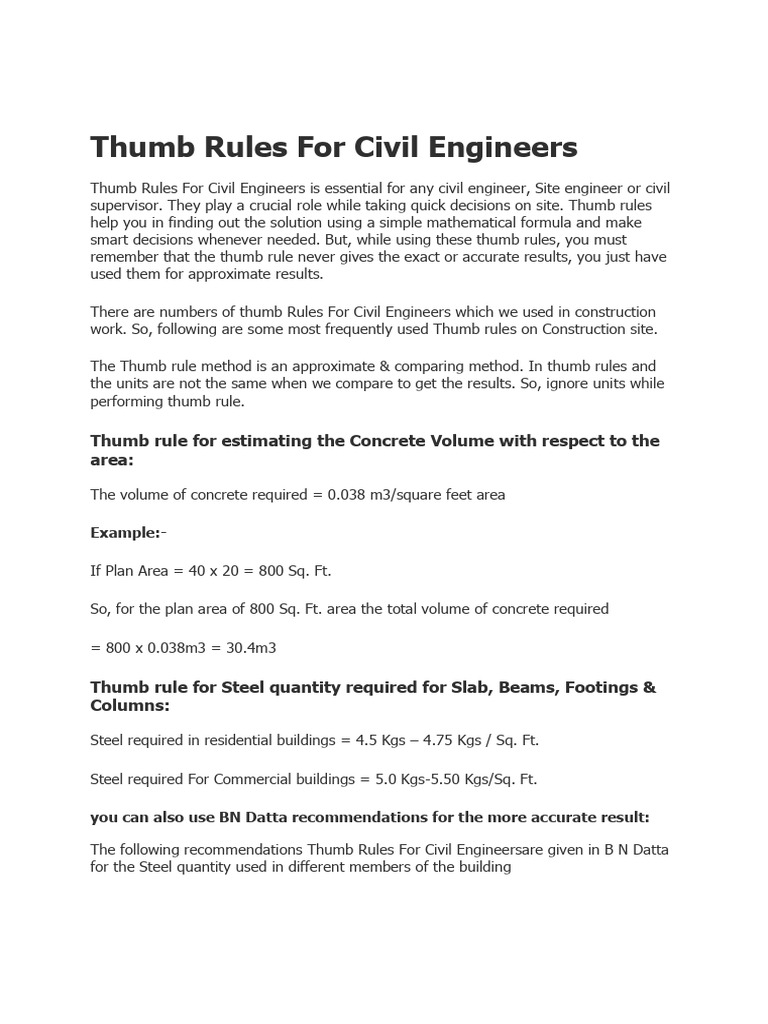 Thumb Rules | PDF | Concrete | Cement