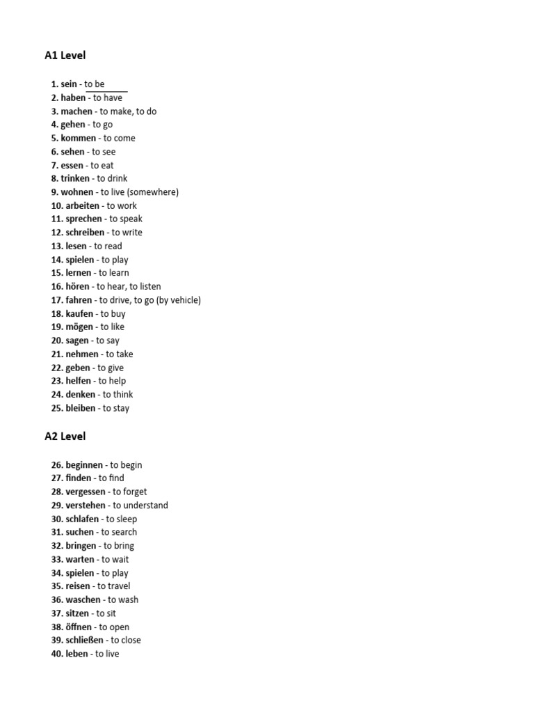 A1 German Verbs List PDF | PDF | Foreign Language Studies | Home & Garden
