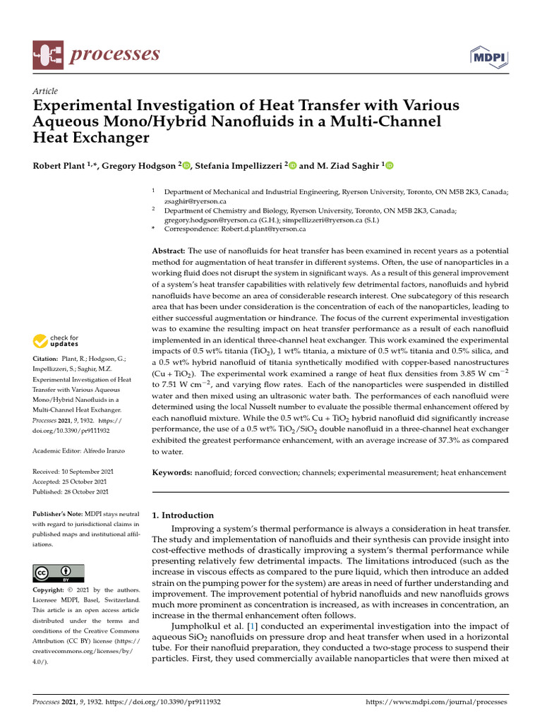 Experimental Investigation of Heat Transfer With V | PDF | Nanoparticle ...