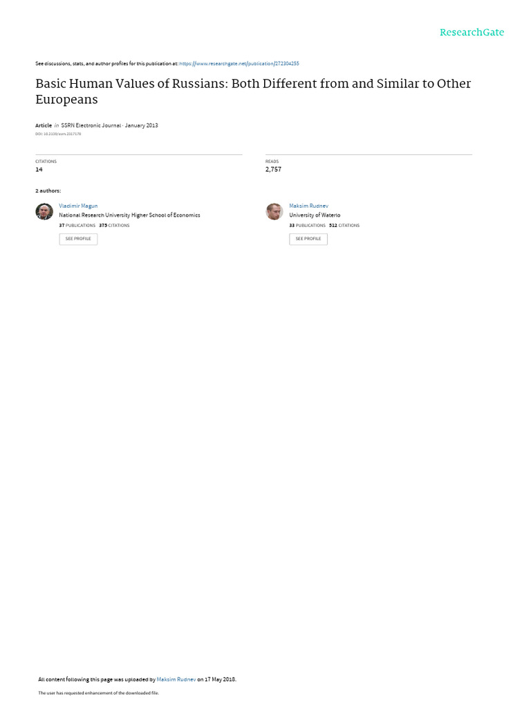 2013 MagunRudnev BasicValuesofRussia | PDF | Eastern Europe | Social ...