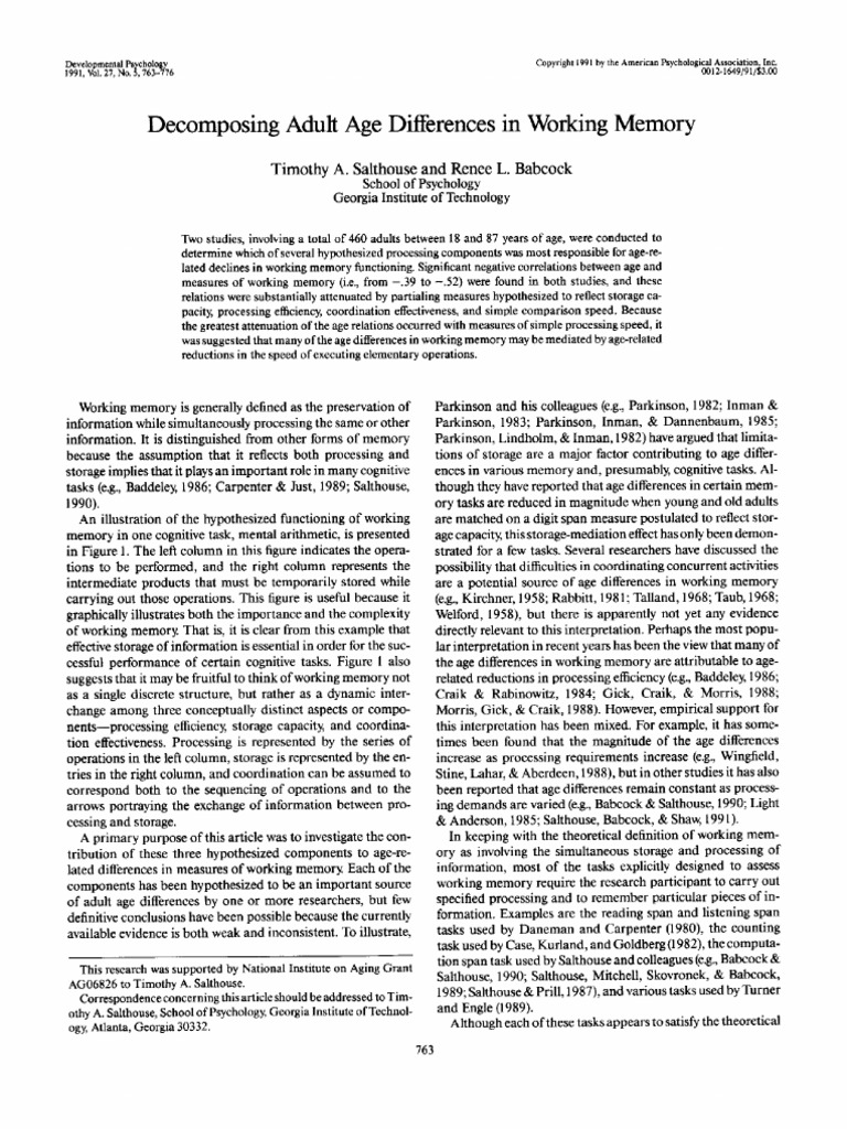 Decomposing Adult Age Differences in Working Memory | PDF | Working ...