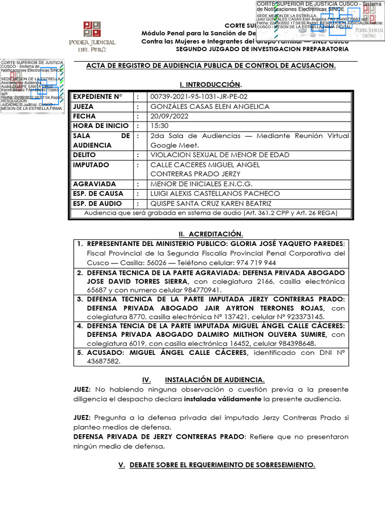 Acta de Audiencia 06 Miguel Calle | PDF | Justicia | Crimen y violencia