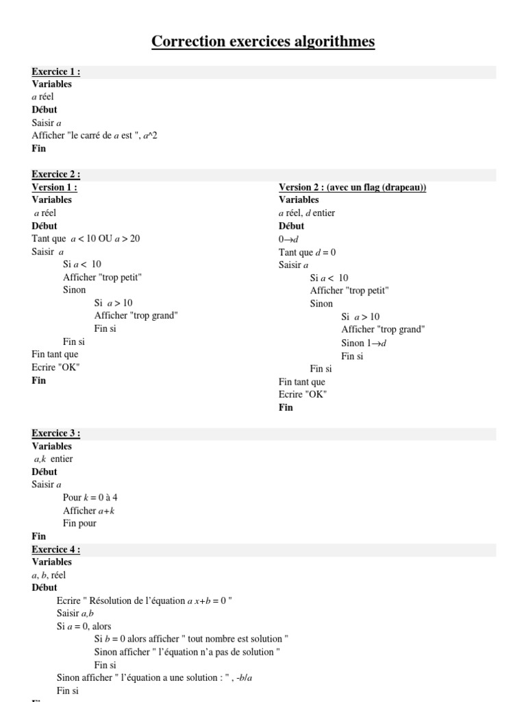 Exercices Algorithmes Correction | PDF