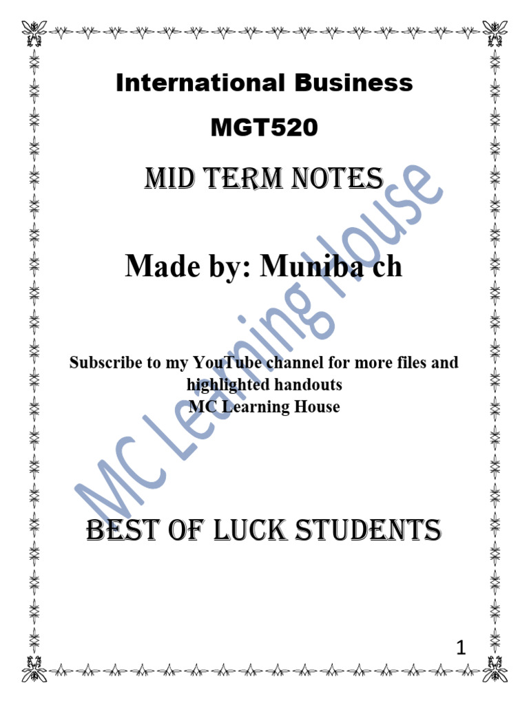 MGT520 International Business Midterm Notes | PDF | International ...