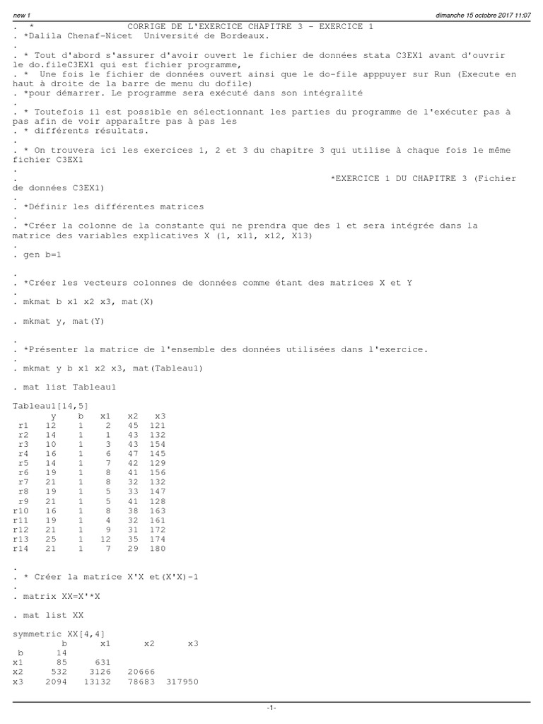 Corrigé Exercices Chapitre 3 Stata | PDF | Analyse statistique ...