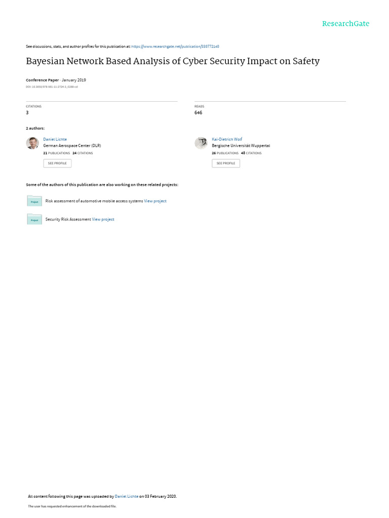 Bayesian Network Based Analysis Of Cyber Security Impact On Safety