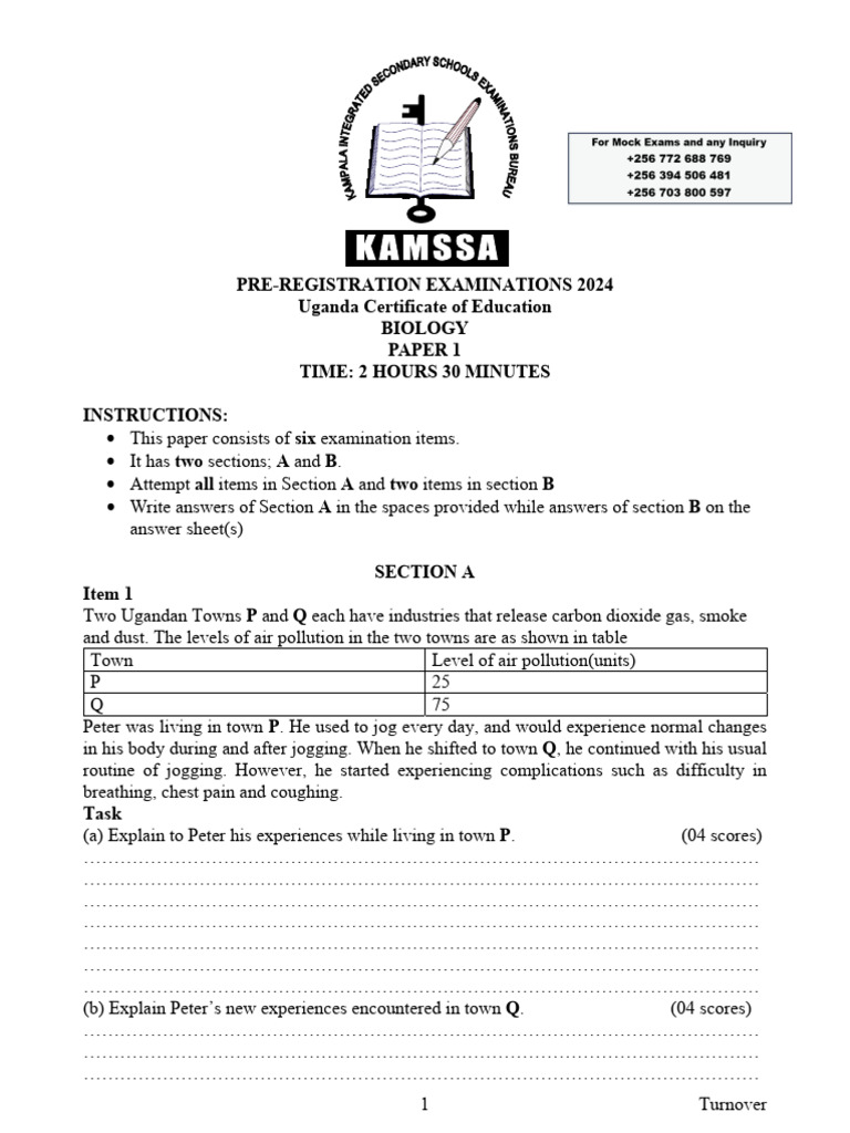 S4 Bio 1 Eot 1 2024 | PDF