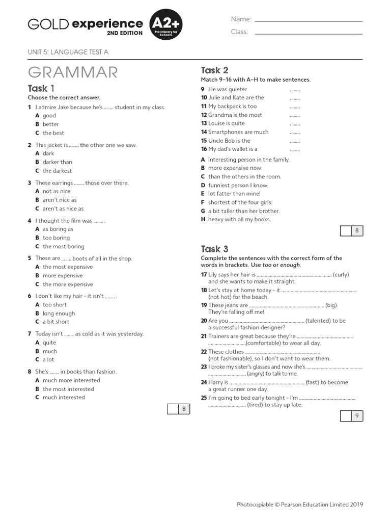 Gold Exp A2P U5 Lang Test A | PDF