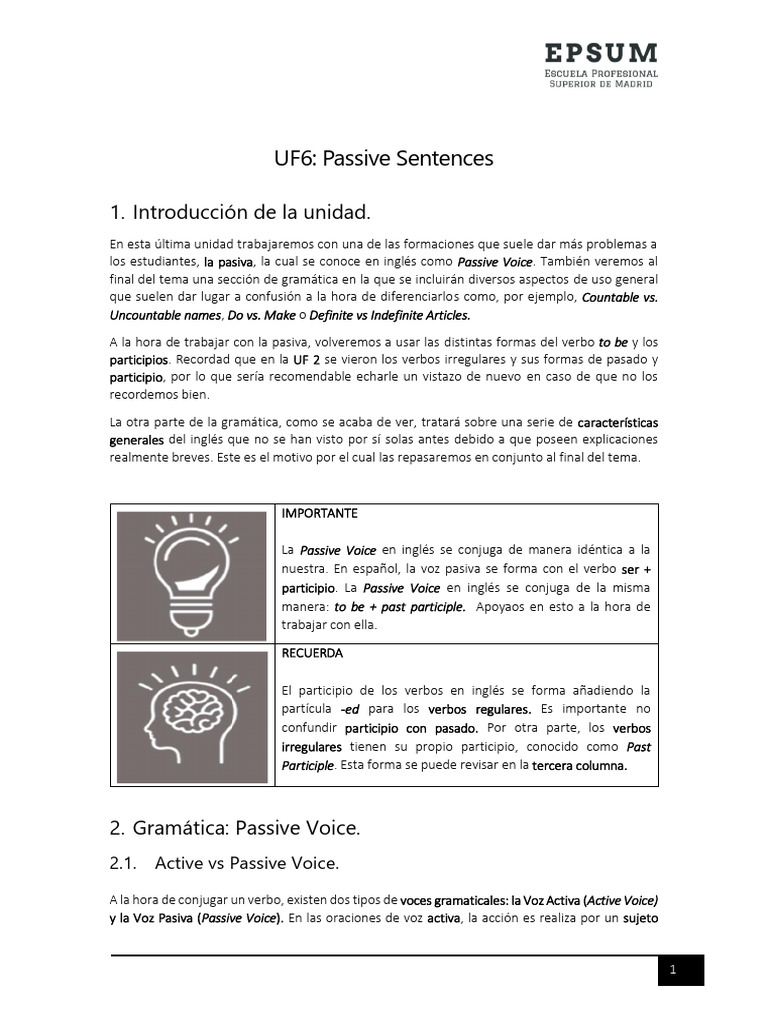 Estructura y Uso de la Voz Pasiva en Inglés | PDF | Verbo | Morfología ...