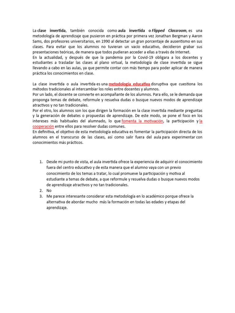 Metodología de Aula Invertida: Flipped Classroom | PDF | Salud y bienestar