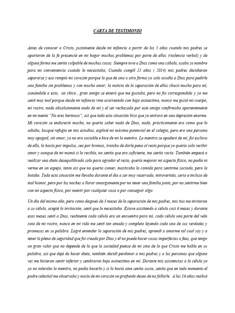 Carta de Testimonio Personal de Fe | PDF | Amor