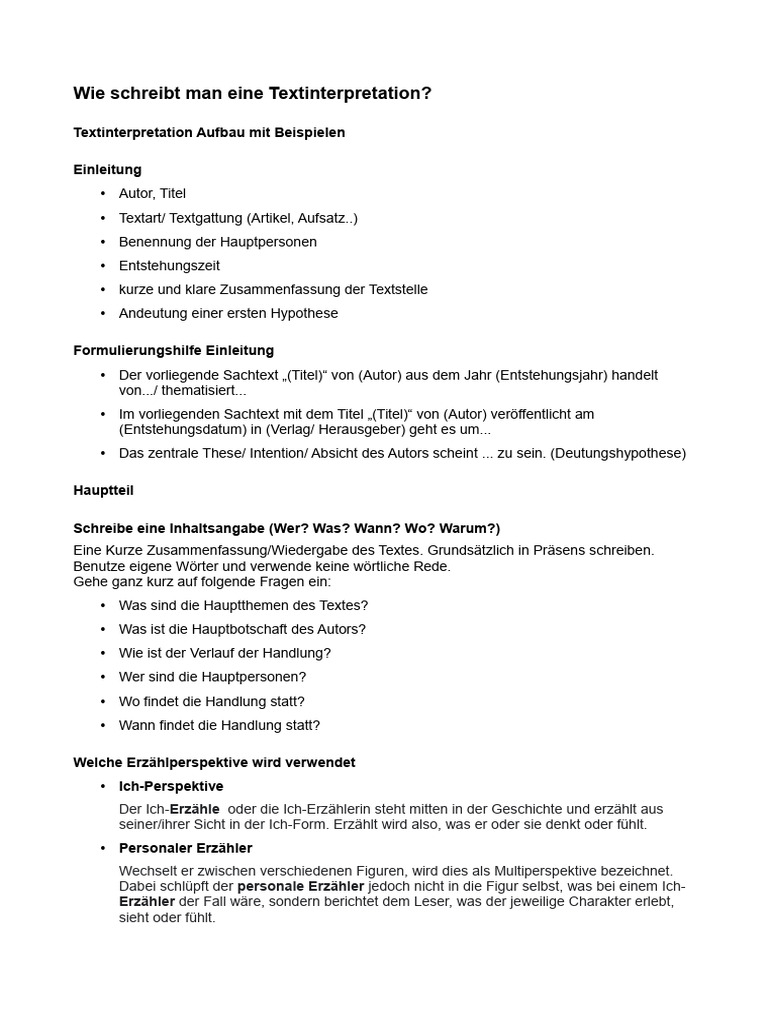 Wie Schreib T Man Eine Text Interpretation | PDF