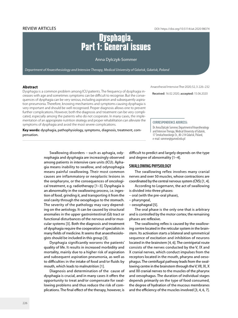 Dysphagia Part 1 General Issues Pdf Clinical Medicine Human Anatomy