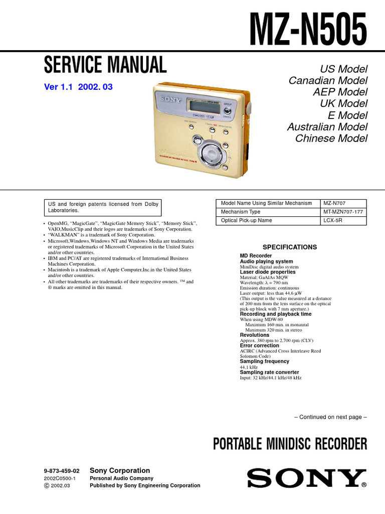 Service Manual: Portable Minidisc Recorder | PDF | Microsoft Windows ...