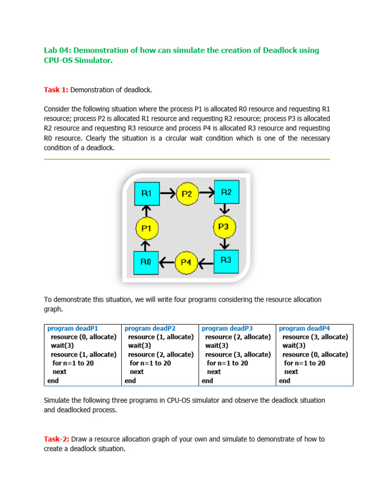 Simulating Deadlock in CPU-OS Simulator | PDF