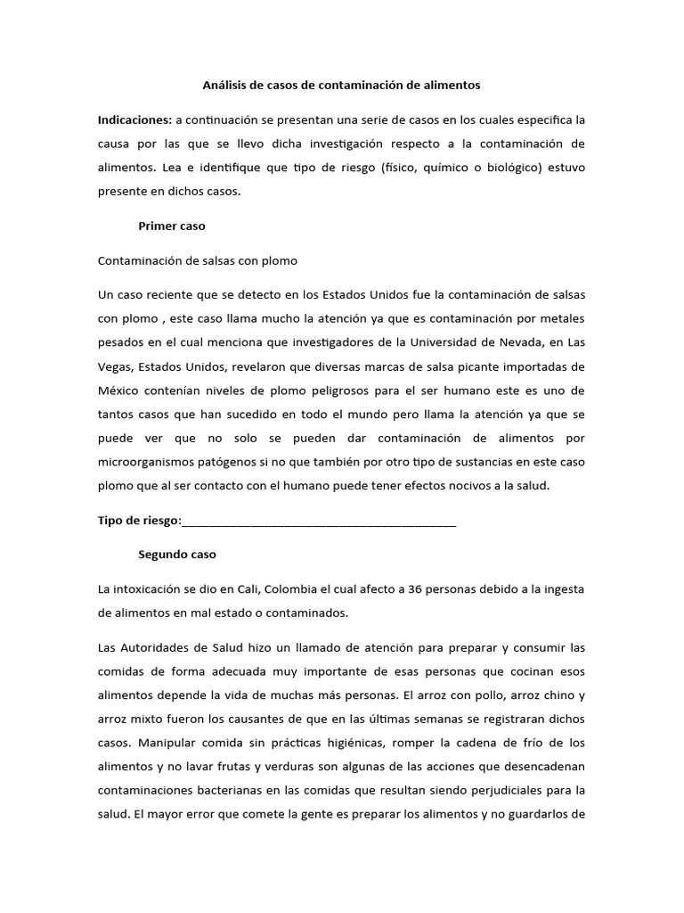 Casos de Contaminación Alimentaria | PDF | Alimentos | Contaminación