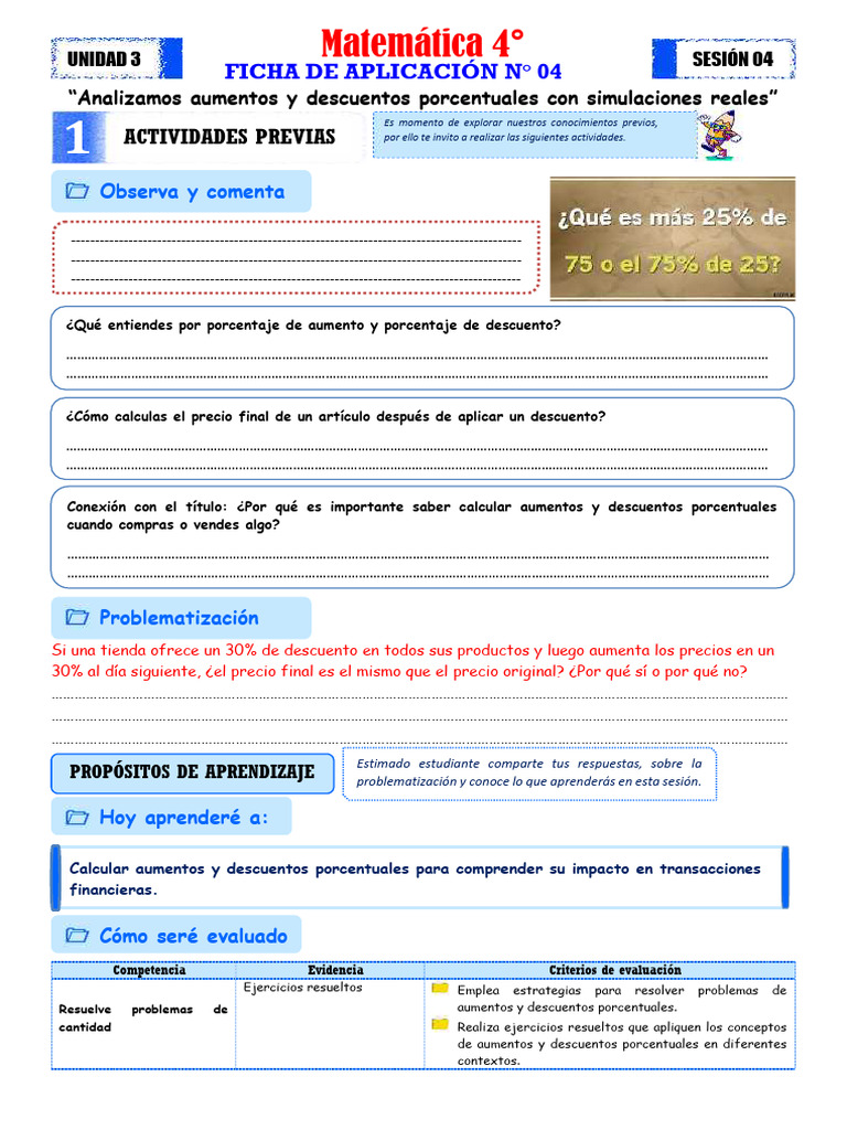 Ficha 4 - 4º | PDF | Porcentaje | Precios