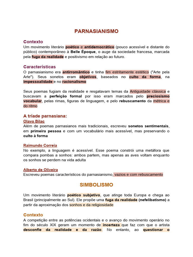 Parnasianismo e Simbolismo: Características e Contextos | PDF | Poesia ...