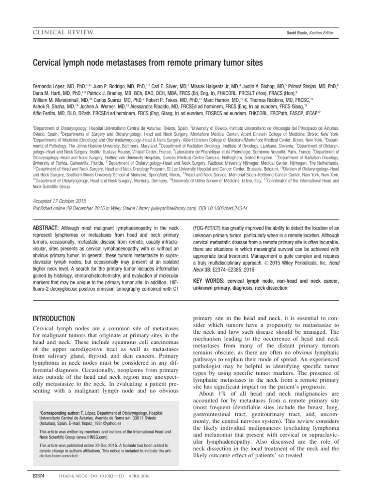 Cervical Lymph Node Metastases From Remote Primary Tumor Sites | PDF ...