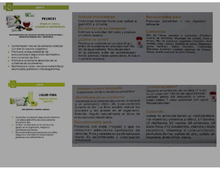 Productos Fuxion Prunex 1 Y Liquid Fibra Pdf