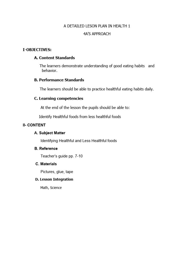 Health Lesson Plan: Healthy vs. Unhealthy Foods | PDF | Foods | Healthy ...