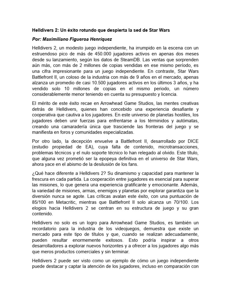 Helldivers 2 el juego que despierta la sed de star wars pdf guerra