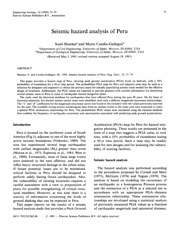 1.15 Seismic Hazard Analysis of Peru Sharma1992 | PDF | Moment ...