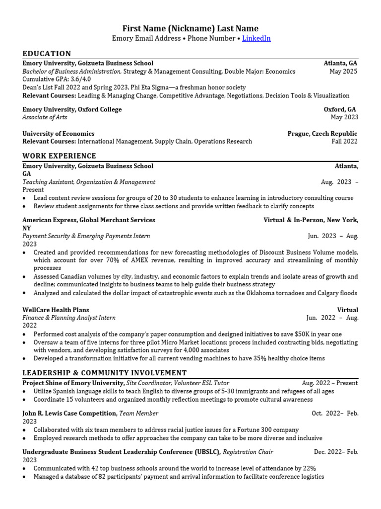 BBA Resume Template F23 2 PDF Business BBA Resume Template F23 2 PDF Business