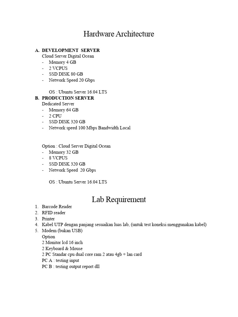 Hardware Architecture & Lab Requirement | PDF | Business | Computers