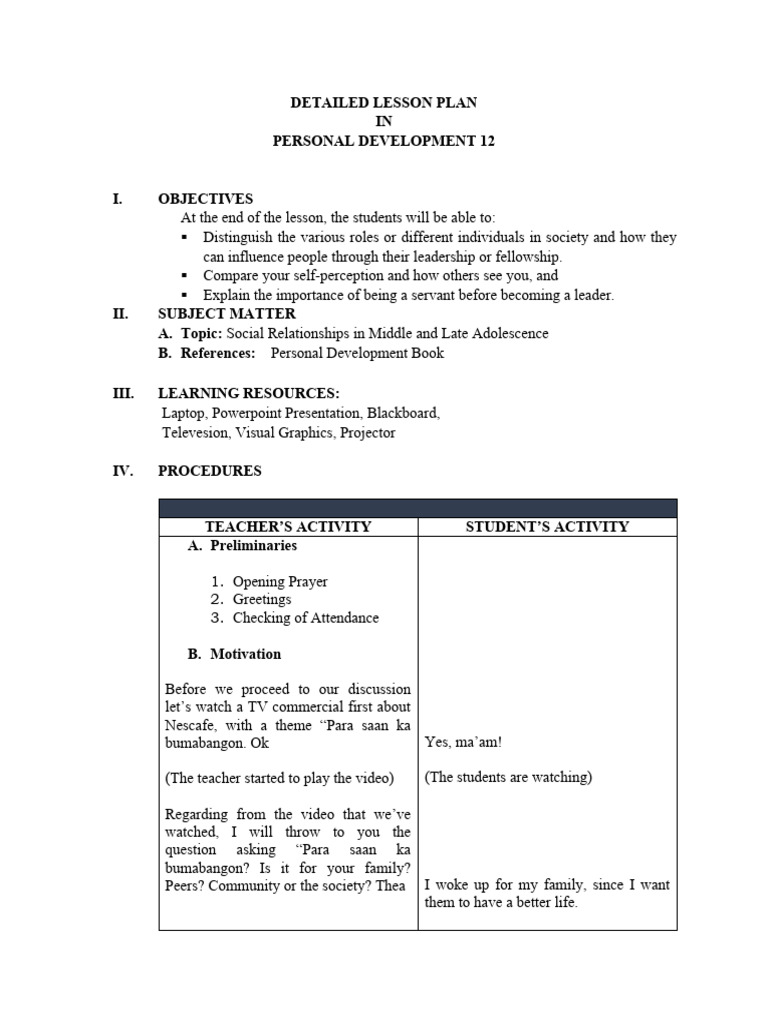 Social Relationships in Adolescence Lesson Plan | PDF | Self Esteem ...