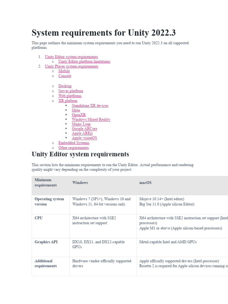 Unity Requiriment | PDF | Microsoft Windows | Operating System