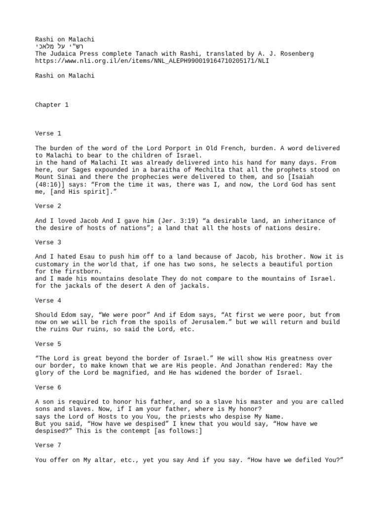 Rashi's Insights on Malachi | PDF | Covenant (Biblical) | Jacob