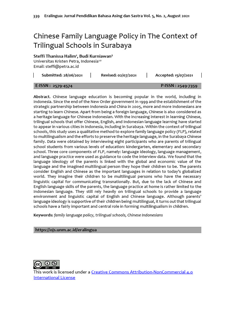 Chinese Family Language Policy in Surabaya | PDF | Multilingualism | China