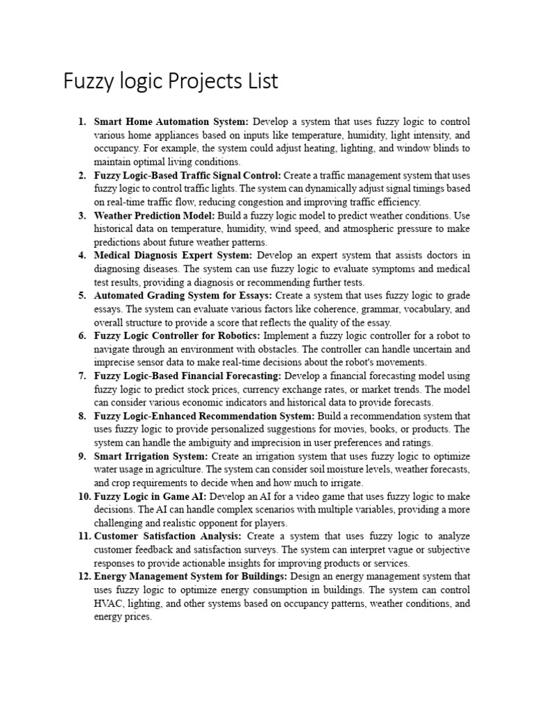 Fuzzy Logic Project Ideas List | PDF | Fuzzy Logic | Forecasting