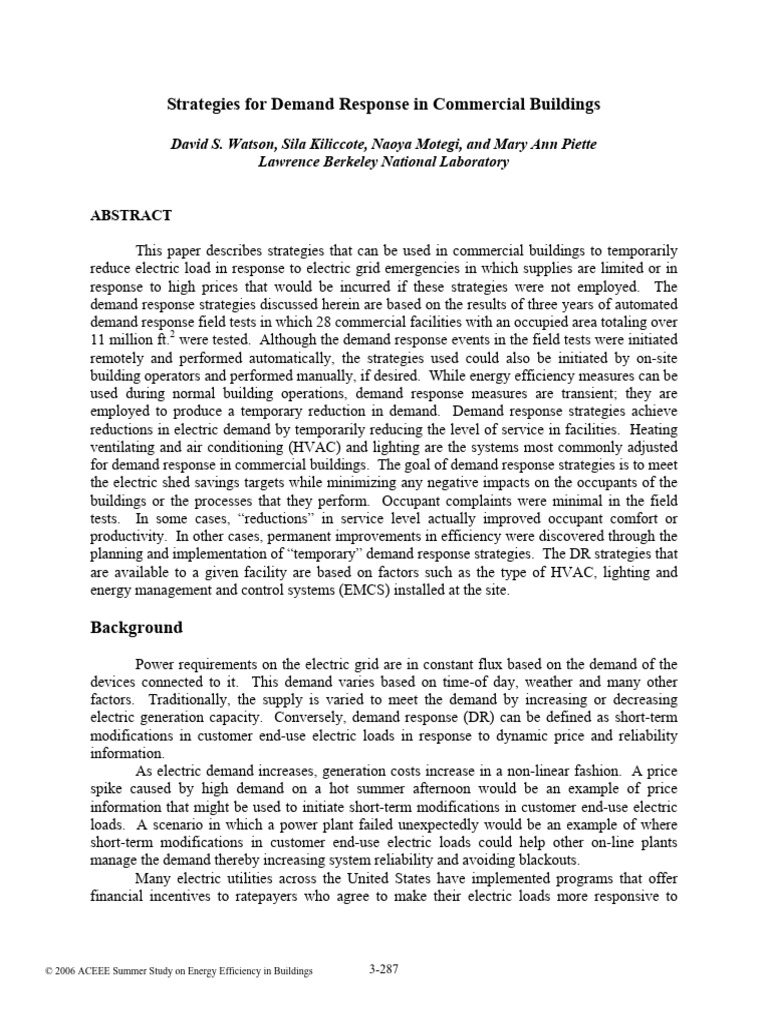 Demand Response Strategies for Commercial Buildings | PDF | Lighting ...