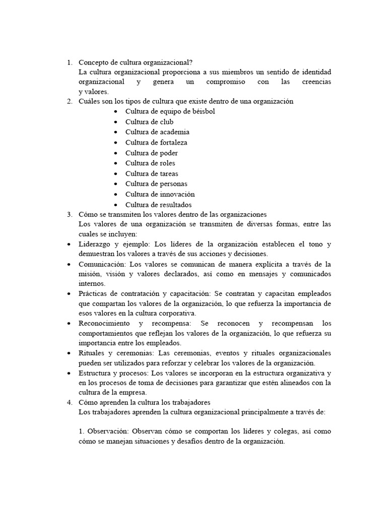 Tipos y Funciones de la Cultura Organizacional | PDF | Cultura ...