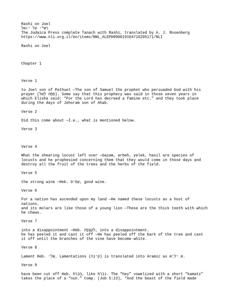 Rashi On Joel - en - The Judaica Press Complete Tanach With Rashi ...
