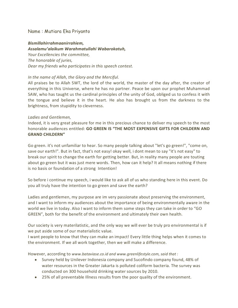 Speech Text Go Green Pdf